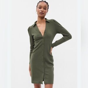 Gap rib polo mini sweater dress deep green size XL modal blend puff sleeve